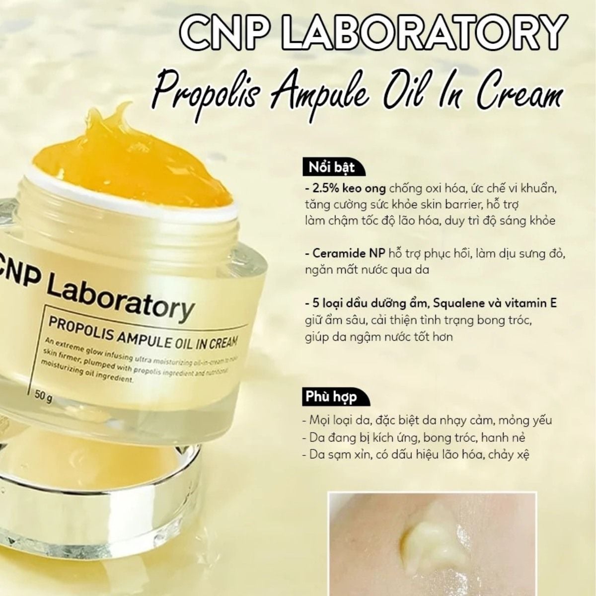  Kem Dưỡng Keo Ong Dưỡng ẩm, Kiềm Dầu CNP Laboratory Propolis Ampule Oil In Cream 50g 