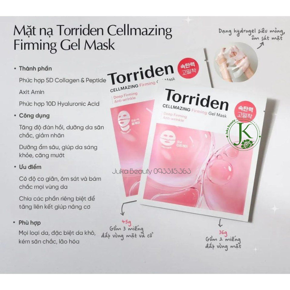  (HỒNG) Mặt Nạ Giấy Torriden Cellmazing Firming Gel Mask 36g 