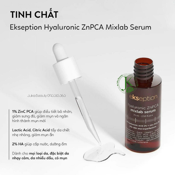  Tinh Chất Giảm Mụn, Kiềm Dầu Ekseption Hyaluronic ZNPCA Mixlab Serum 75ml 