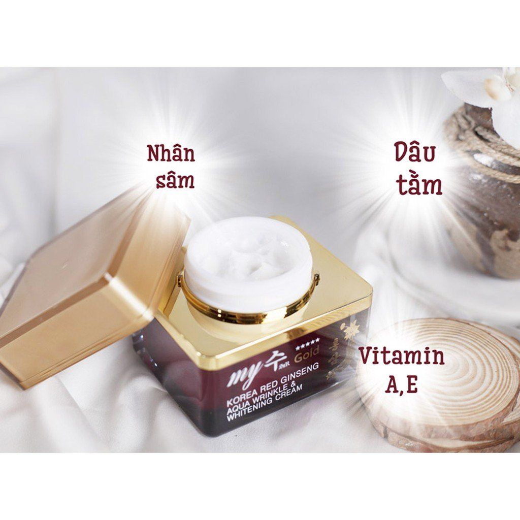  (Mẫu mới) Kem sâm ngăn ngừa lão hóa, làm sáng da My Gold Korea Red Ginseng AQUA WRINKLE & WHITENING Cream 50ml 