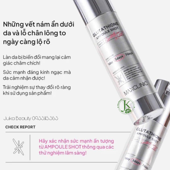  Tinh Chất Vi Kim Dưỡng Trắng, Cải Thiện Nếp Nhăn Maxclinic Glutathione Ampoule Shot 50ml 