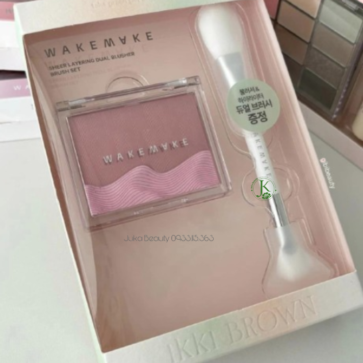  (KÈM CỌ) Set Má Hồng Wakemake Sheer Layering Dual Blusher Brush Set 