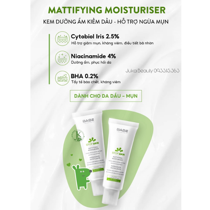  Kem Dưỡng Ẩm Cho Da Dầu Mụn Laboratorios Babe Stop Akn Mattifying Moisturiser 50ml 