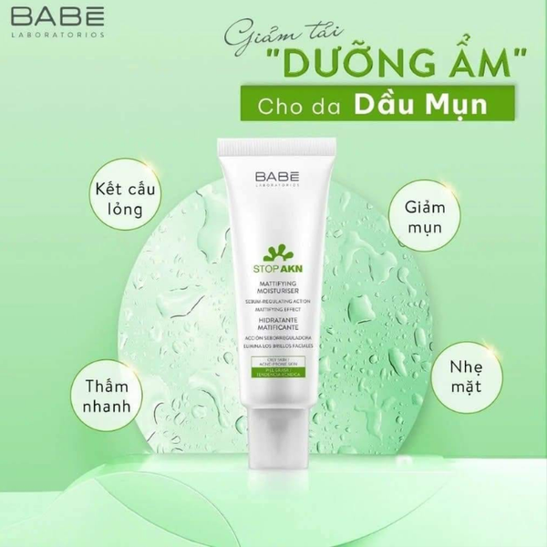  Kem Dưỡng Ẩm Cho Da Dầu Mụn Laboratorios Babe Stop Akn Mattifying Moisturiser 50ml (Trắng) 