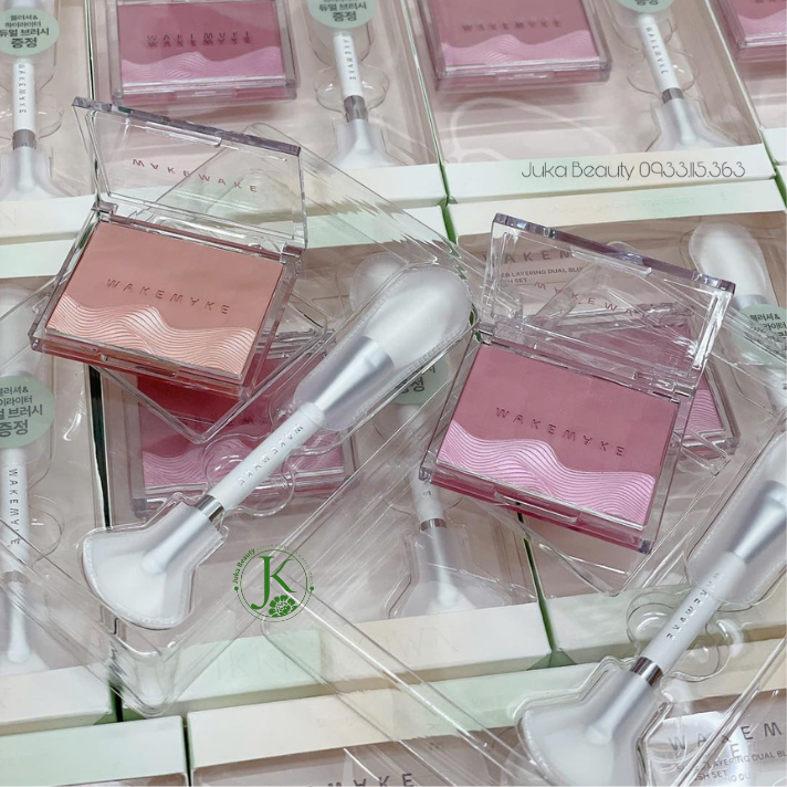  (KÈM CỌ) Set Má Hồng Wakemake Sheer Layering Dual Blusher Brush Set 