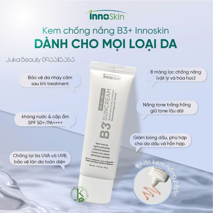  (XÁM) Kem Chống Nắng Nâng Tone Innoskin B3+ Suncream SPF50+ PA++++ 50g 