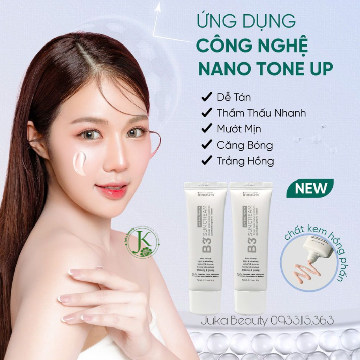  (XÁM) Kem Chống Nắng Nâng Tone Innoskin B3+ Suncream SPF50+ PA++++ 50g 