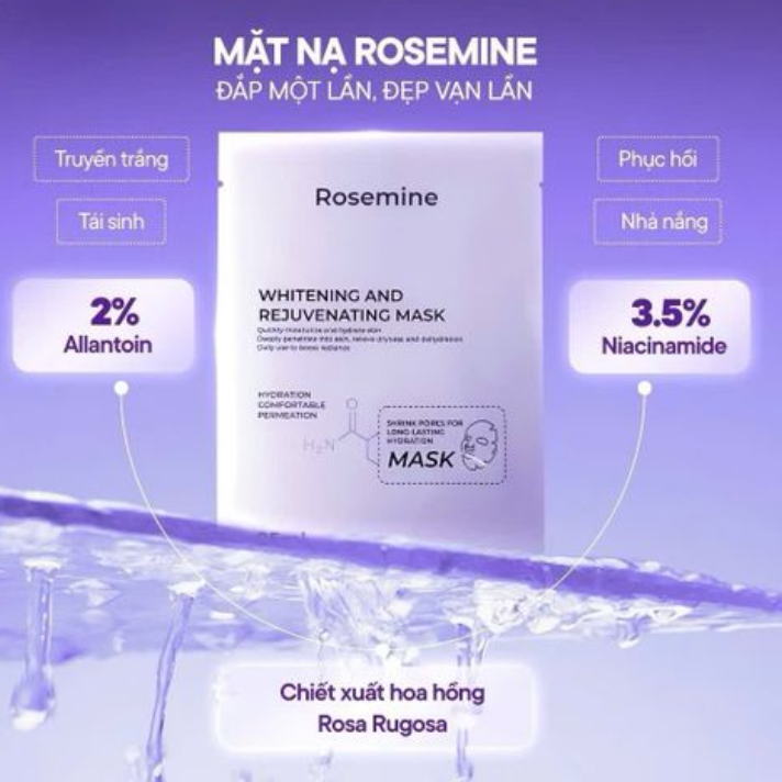  Mặt Nạ Giấy Truyền Trắng Rosemine Whitening And Rejuvenating Mask 25ml (1 miếng) 