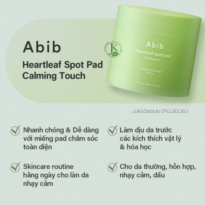 Toner pad diếp cá, dịu da Abib Heartleaf Spot Pad Calming Touch (80 miếng) 