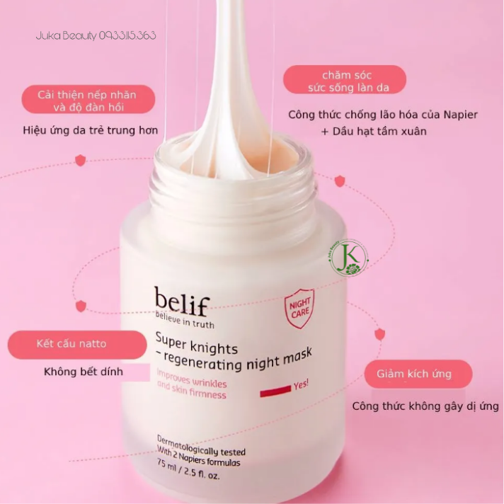  Mặt Nạ Ngủ Tái Tạo Da Belif Super Knights REGENERATING NIGHT Mask (Hồng) 