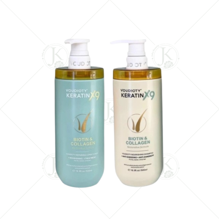 Bộ Gội Xả Phục Hồi, Thơm Tóc Voudioty Keratin X9 Biotin & Collagen Nourishing Repairing 500ml*2