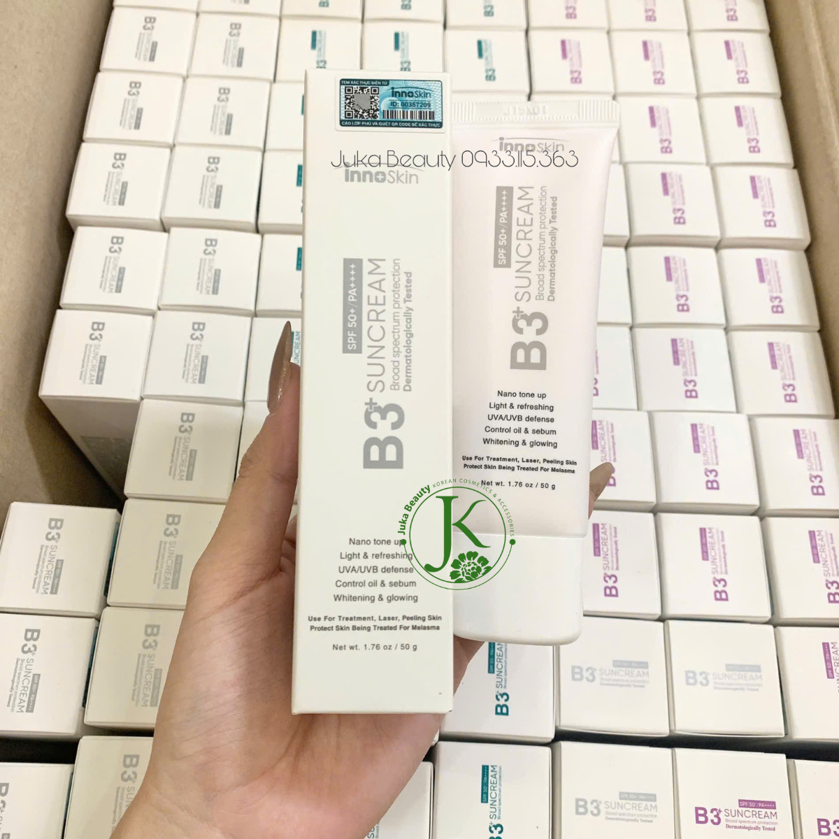  (XÁM) Kem Chống Nắng Nâng Tone Innoskin B3+ Suncream SPF50+ PA++++ 50g 