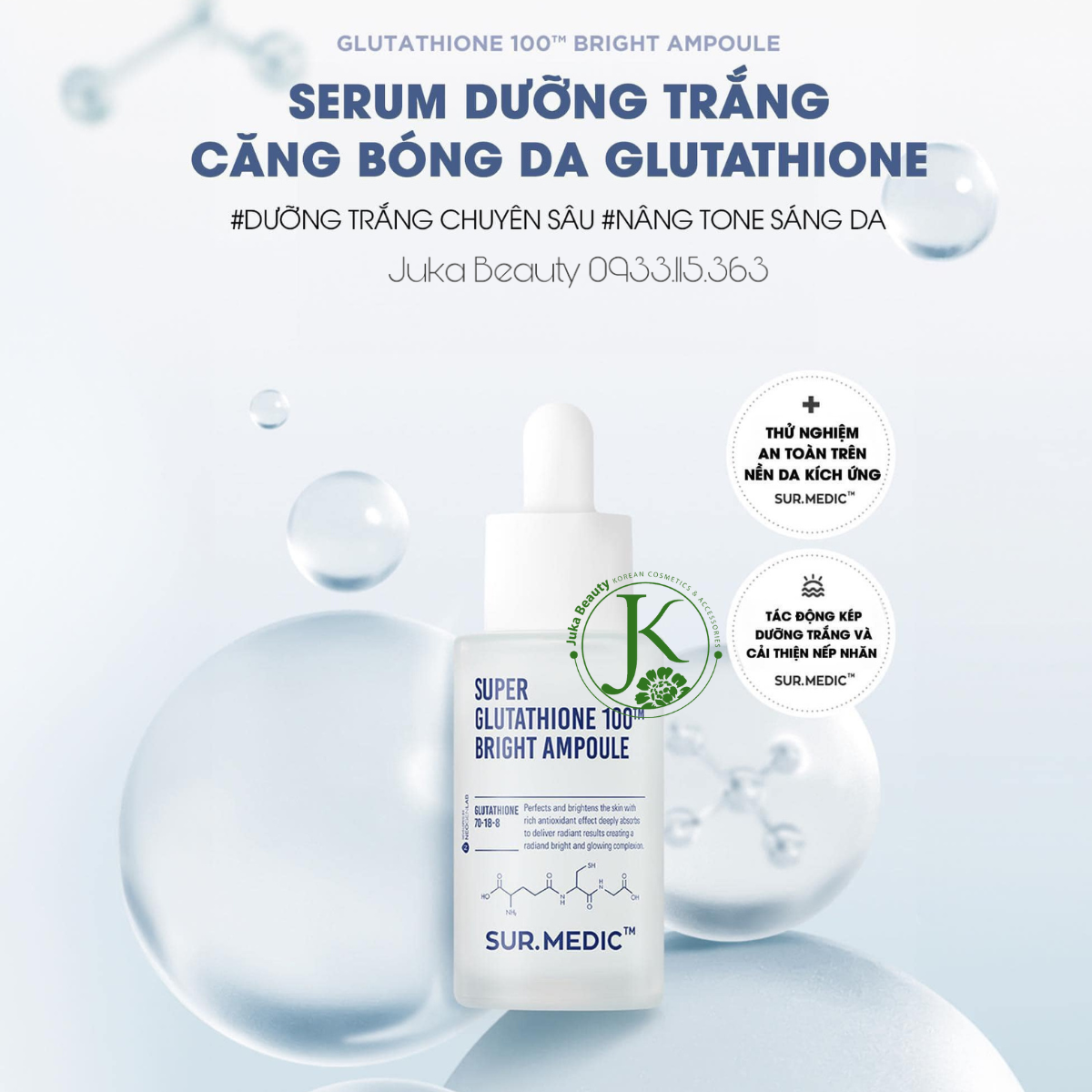  Tinh Chất Truyền Trắng, Sáng Da Sur.medic Super Glutathione 100 Bright Ampoule 32ml 