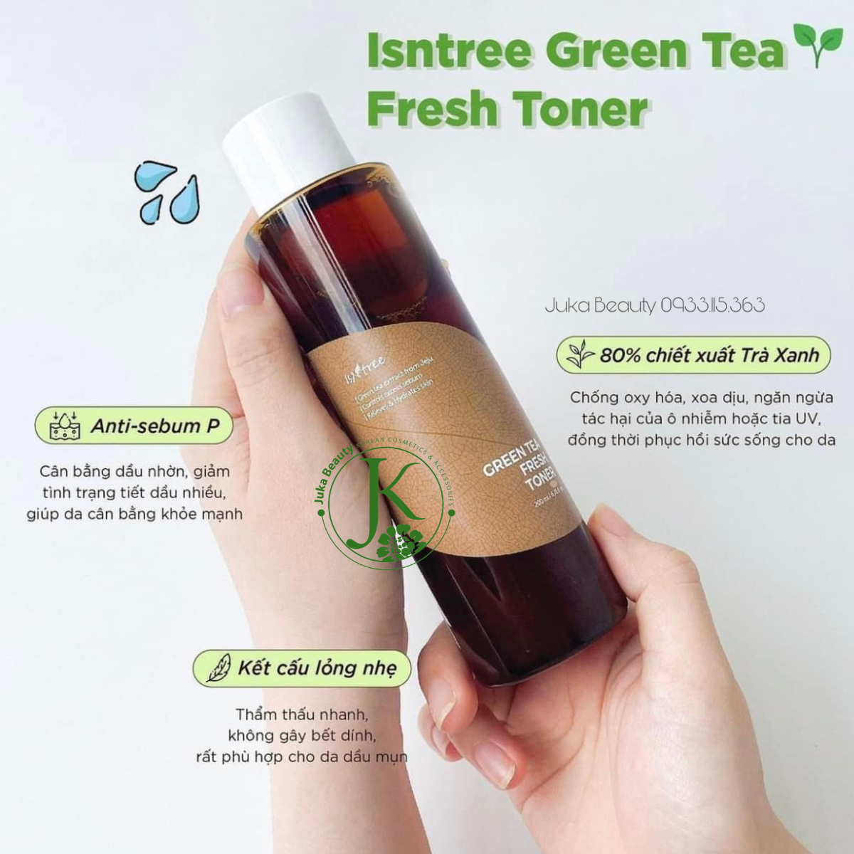  (NÂU) Nước Hoa Hồng Kiềm Dầu, Phục Hồi Da Isntree Green Tea Fresh Toner 200ml 