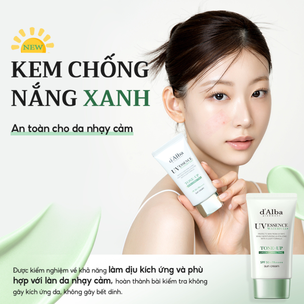  (MẪU MỚI) Kem chống nắng nâng tone, dịu da d'Alba Waterfull Tone Up Green Correcting Sun Cream SPF50+ PA++++ 50ml 