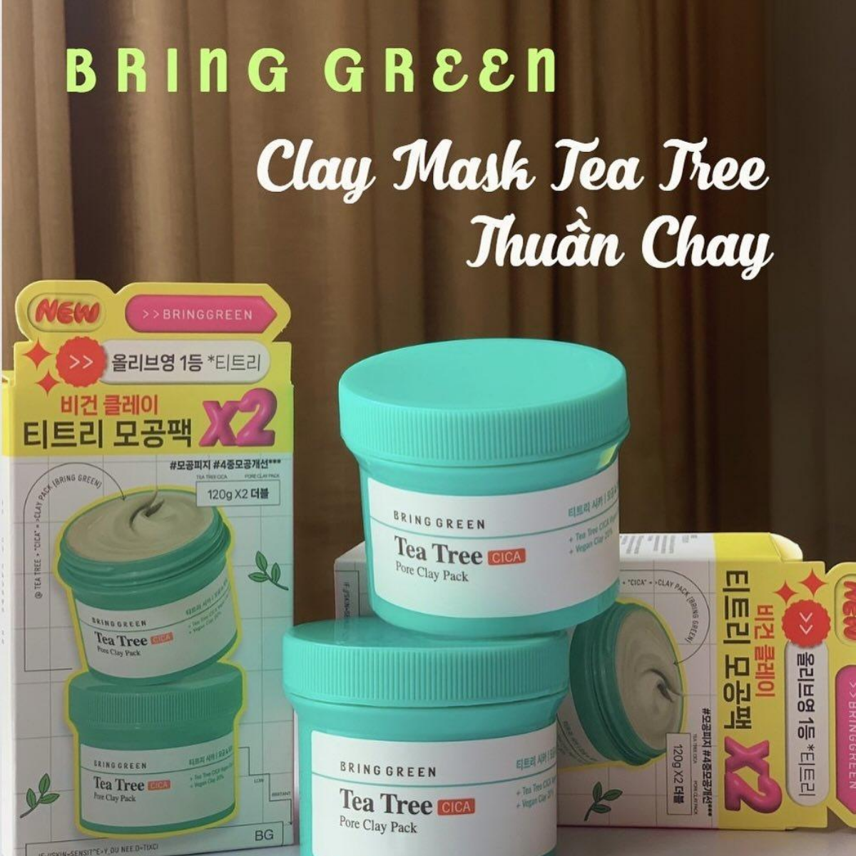  (DATE 2026) Mặt Nạ Đất Sét Sạch Sâu, Thu Nhỏ Lỗ Chân Lông Bring Green Tea Tree Cica Pore Clay Pack 120g 