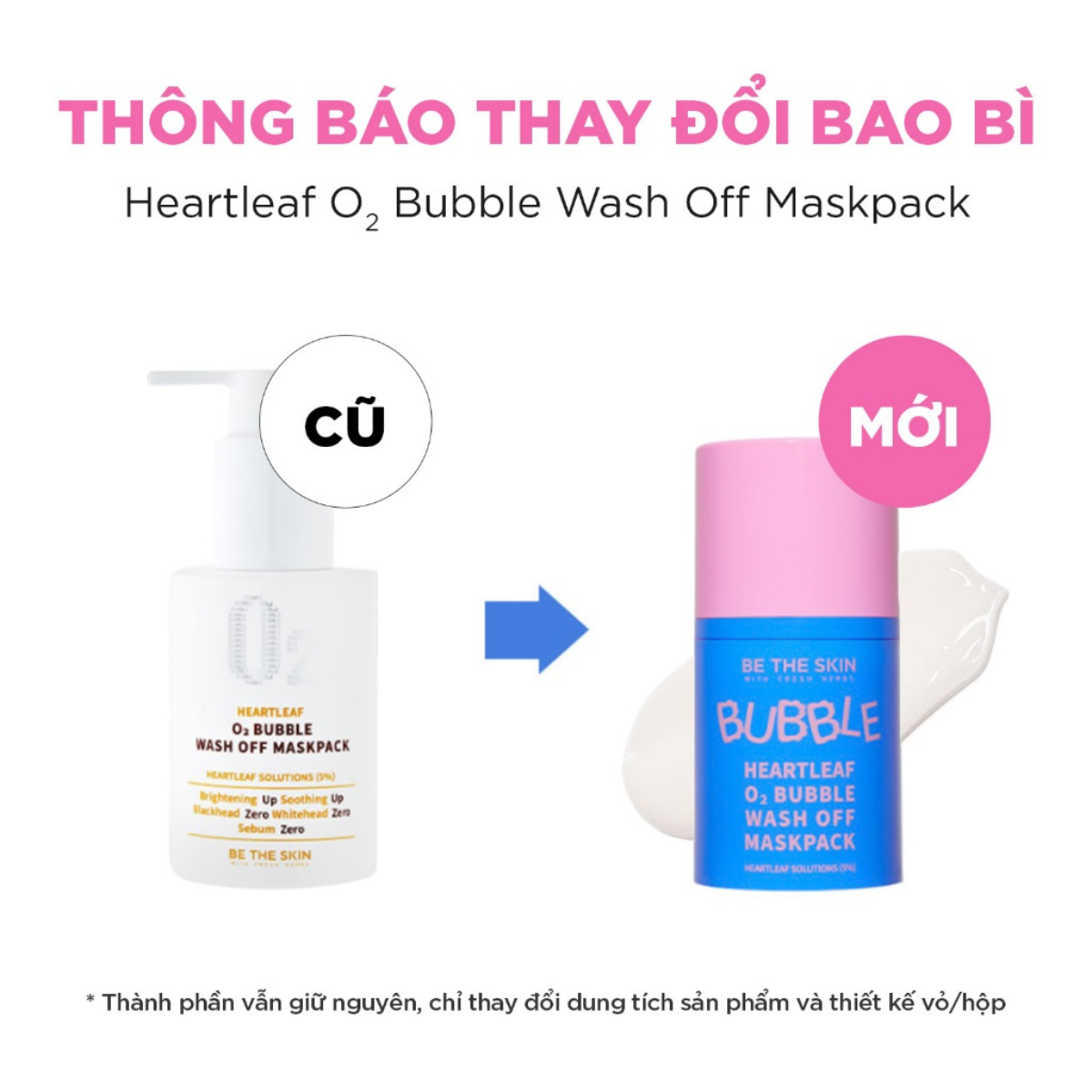  (Mẫu mới) Mặt Nạ Sủi Bọt, Giảm Mụn Be The Skin Heartleaf O2 Bubble Wash Off Mask Pack 50g 