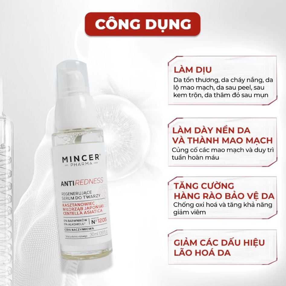  Tinh Chất Tái Tạo, Giảm Lộ Mao Mạch Mincer Pharma Anti Redness Regenerating Face Serum 30ml 