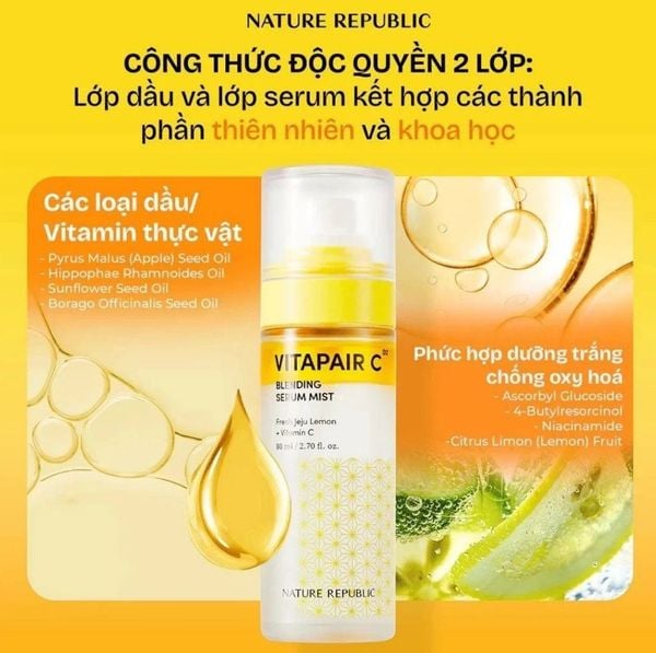  Tinh chất dạng xịt khoáng Nature Republic Vitapair C Blending Serum Mist 80ml 