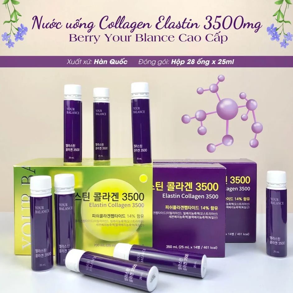  Nước Uống Bổ Sung Collagen 3500mg Elastin Your Balance (25ml x 28 ống) 