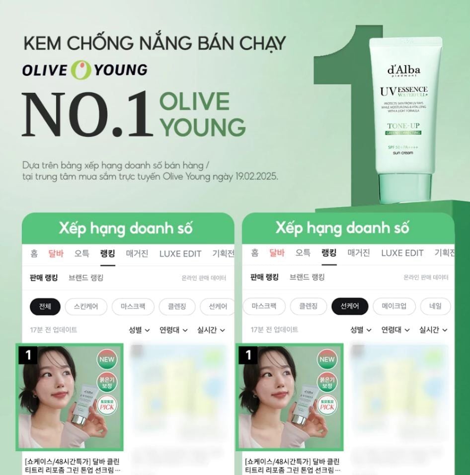  (MẪU MỚI) Kem chống nắng nâng tone, dịu da d'Alba Waterfull Tone Up Green Correcting Sun Cream SPF50+ PA++++ 50ml 