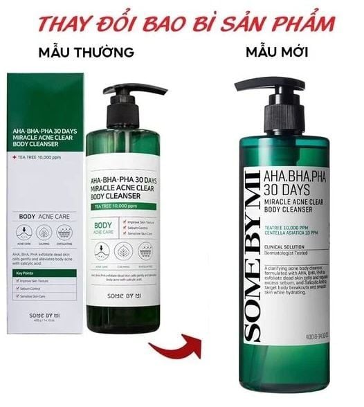  (Mẫu mới) Sữa Tắm Giảm Mụn Lưng Some By Mi AHA BHA PHA 30 Days Miracle Acne Clear Body Cleanser 400ml 
