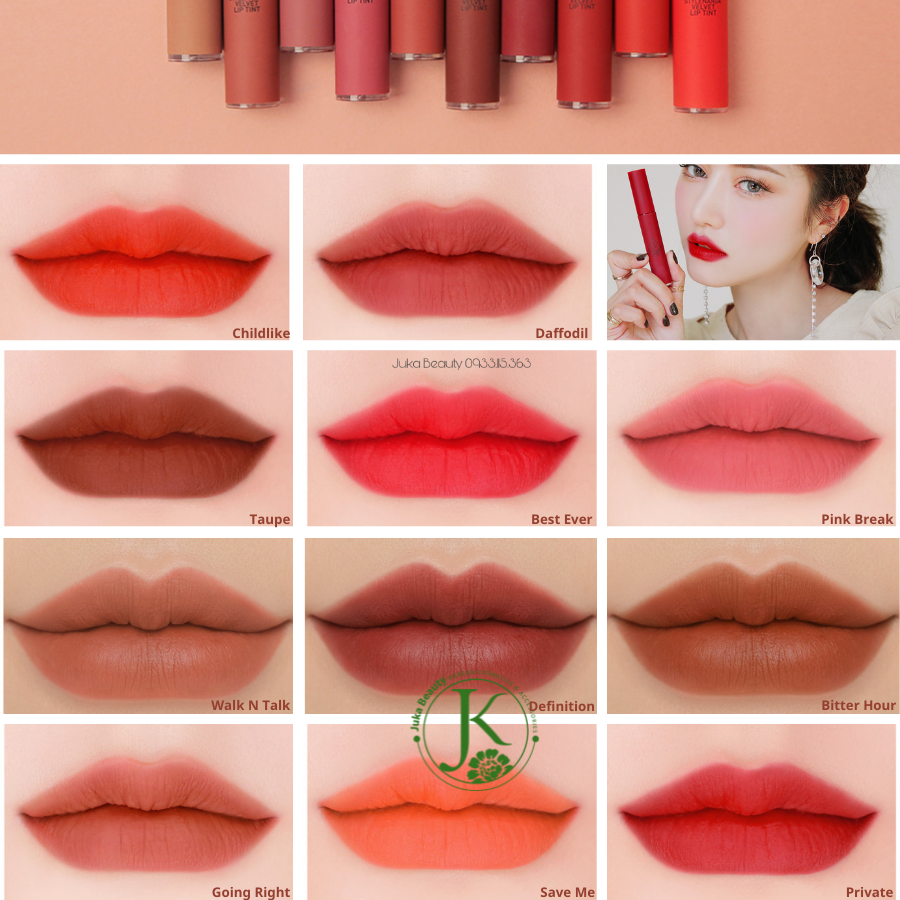  Son Kem Lì Lâu Trôi 3CE Velvet Lip Tint 4g 