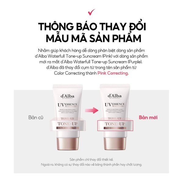  (HỒNG) Kem Chống Nắng Nâng Tone Tự Nhiên d'Alba Waterfull TONE UP PINK Correcting Sun Cream SPF50+ PA++++ 
