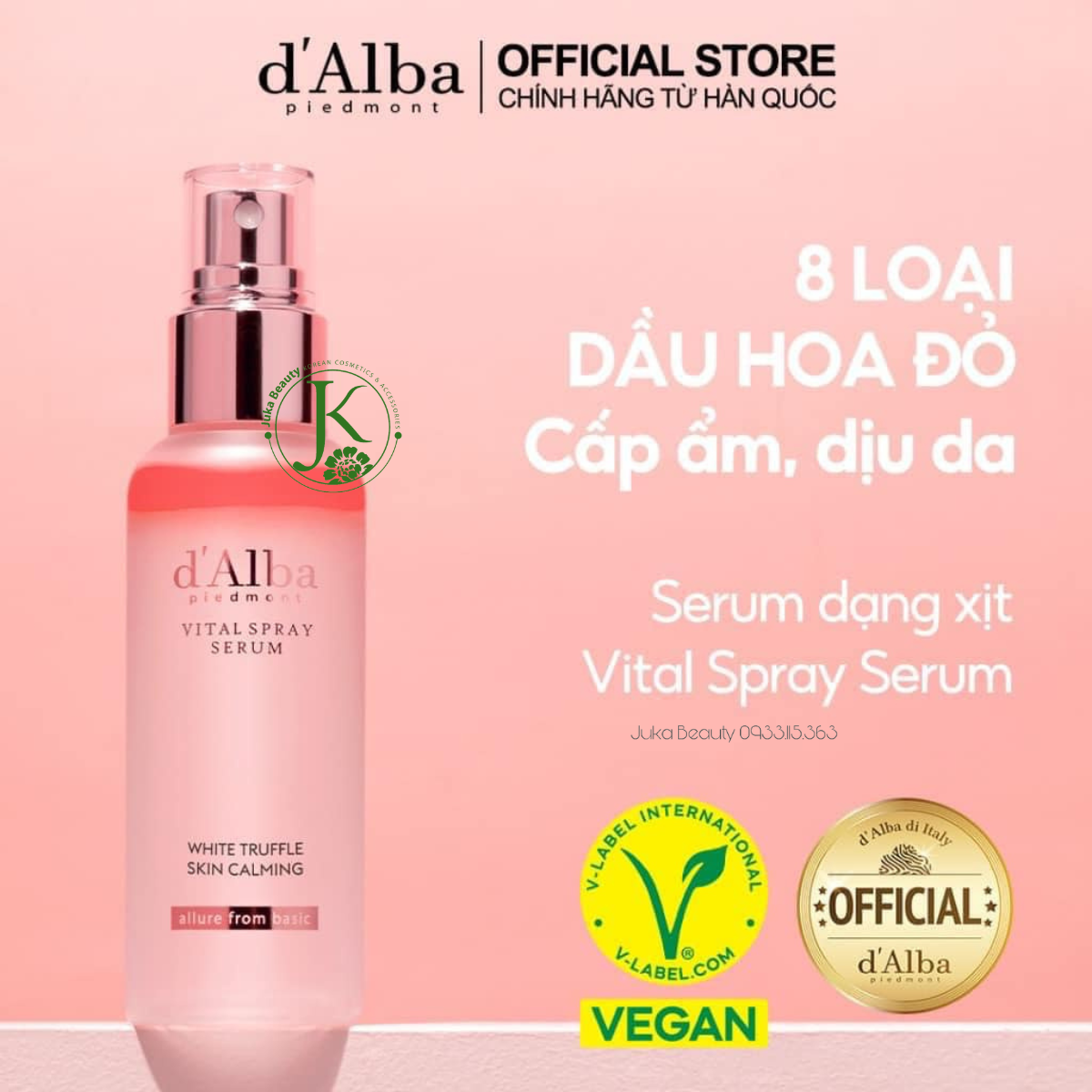  Xịt Khoáng Dưỡng Sáng Da, Chống Lão Hóa D'Alba White Truffle Vital Spray Serum 100ml (Hồng) 