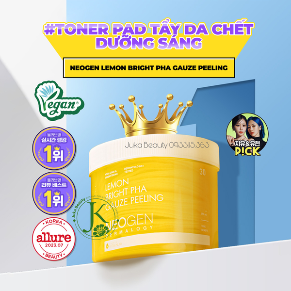  Toner Pad Tẩy Da Chết, Dưỡng Sáng Da Neogen Lemon Bright PHA Gauze Peeling 190ml (30 Miếng) 