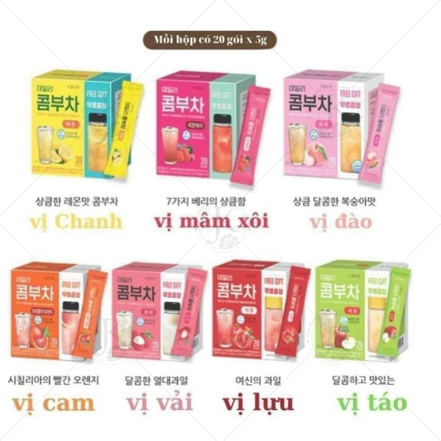  [TẶNG KÈM BÌNH NƯỚC] TRÀ TRÁI CÂY LÊN MEN KOMBUCHA DAILY KOMBUCHA HÀN QUỐC (5G X 20 GÓI) 