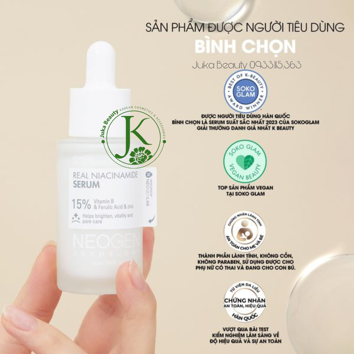  Tinh Chất Phục Hồi, Kiềm Dầu Neogen Real 15% Niacinamide Serum 30ml 