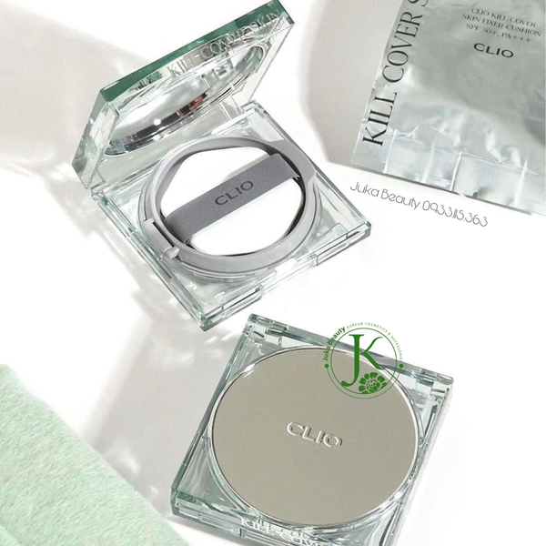  (XANH LÁ) Phấn Nước Che Phủ Khuyết Điểm Clio Kill Cover Skin Fixer Cushion SPF50+ PA+++ 15g*2 