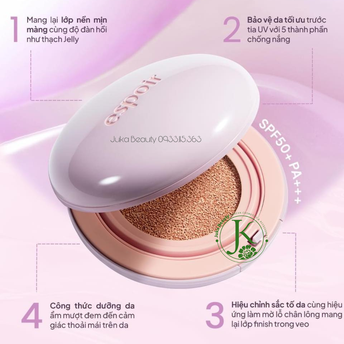  (TẶNG KÈM VÍ) Phấn Nước Chống Nắng Nâng Tone Espoir Dewlike Jello Tone Up Cushion SPF50+ PA+++ 15g 