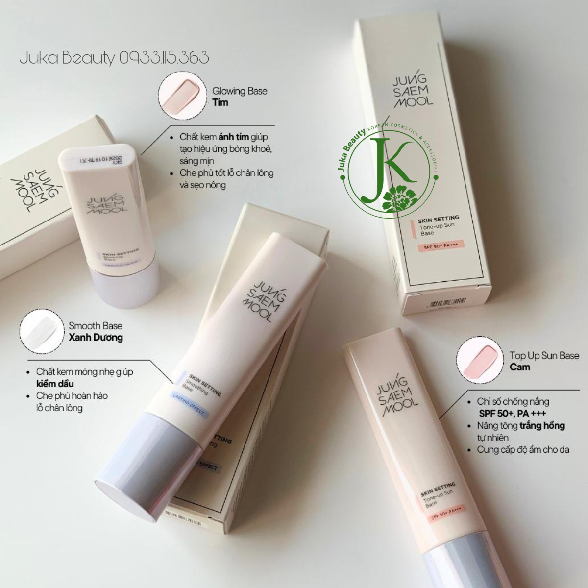  (Mẫu mới) Kem Lót Nâng Tone, Kiềm Dầu Jung Saem Mool Skin Setting Sun Base SPF50+ PA+++ 40ml 