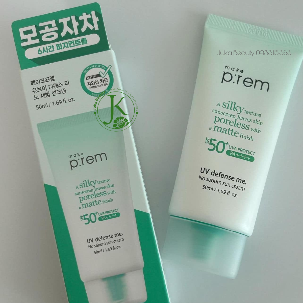  Kem Chống Nắng Nâng Tone, Kiềm Dầu Make P:rem UV Defense Me No Sebum Sun Cream SPF50+ PA++++ 50ml (XANH LÁ) 