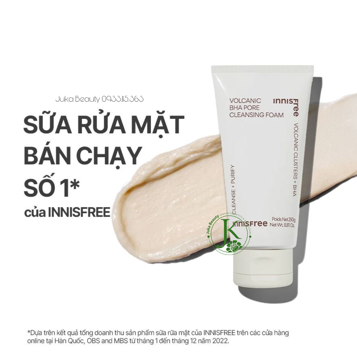  (NEW) Sữa Rửa Mặt Sạch Sâu Lỗ Chân Lông Innisfree Volcanic BHA Pore Cleansing Foam 150g 