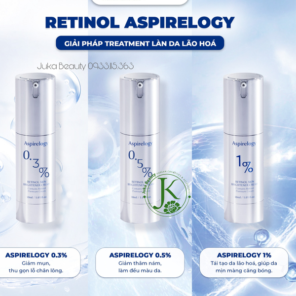  (DATE T10.2025) Kem Dưỡng Trắng, Tái Tạo Da Aspirelogy 1.0%, 0.5%, 0.3% Retinol Skin Brightener Cream 30ml 