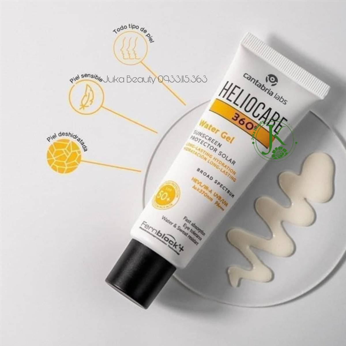  Kem Chống Nắng Phổ Rộng, Chống Ánh Sáng Xanh Heliocare 360 Water Gel Sunscreen Protector Solar SPF50 PA++++ 50ml 