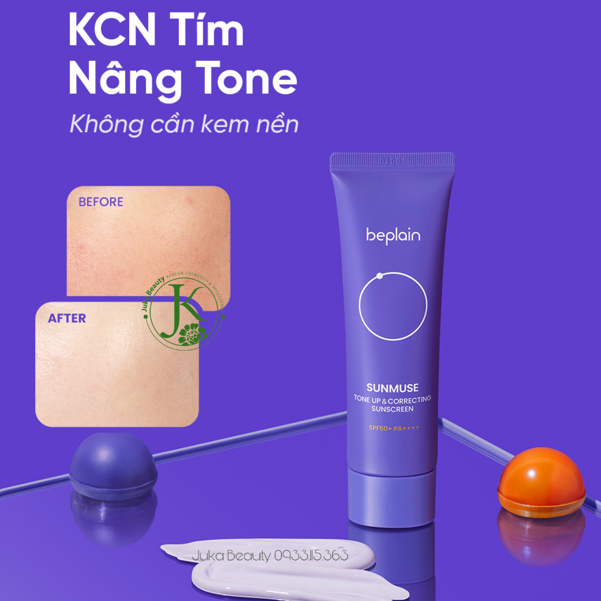  (Mẫu mới) Kem Chống Nắng Cà Rốt Tím, Nâng Tone Da Beplain Sunmuse Tone Up & Correcting Sunscreen SPF50+ PA++++ 50ml 