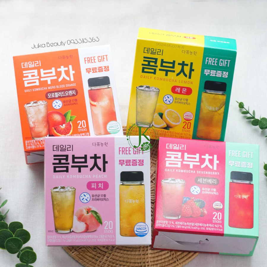  [TẶNG KÈM BÌNH NƯỚC] TRÀ TRÁI CÂY LÊN MEN KOMBUCHA DAILY KOMBUCHA HÀN QUỐC (5G X 20 GÓI) 