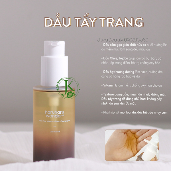  Dầu Tẩy Trang Dịu Nhẹ Cho Da Nhạy Cảm Haruharu Wonder Black Rice Moisture Deep Cleansing Oil Unscented 150ml 