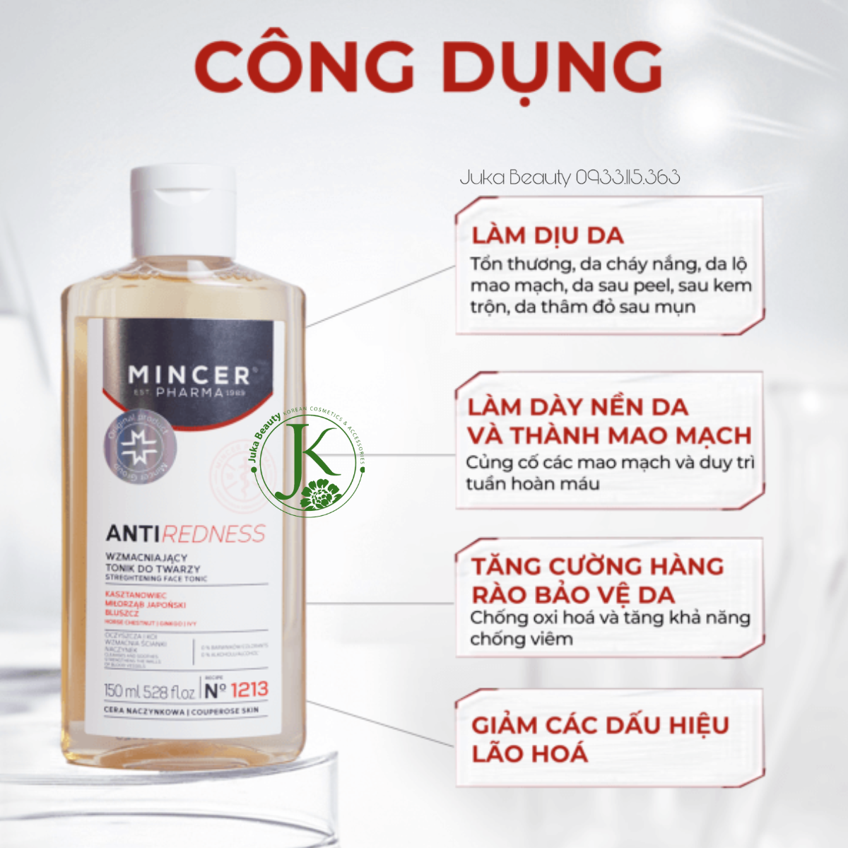  Nước Cân Bằng Chống Đỏ, Giảm Lộ Mao Mạch Trên Da Mincer Pharma Anti Redness Streghtening Face Toner 150ml 