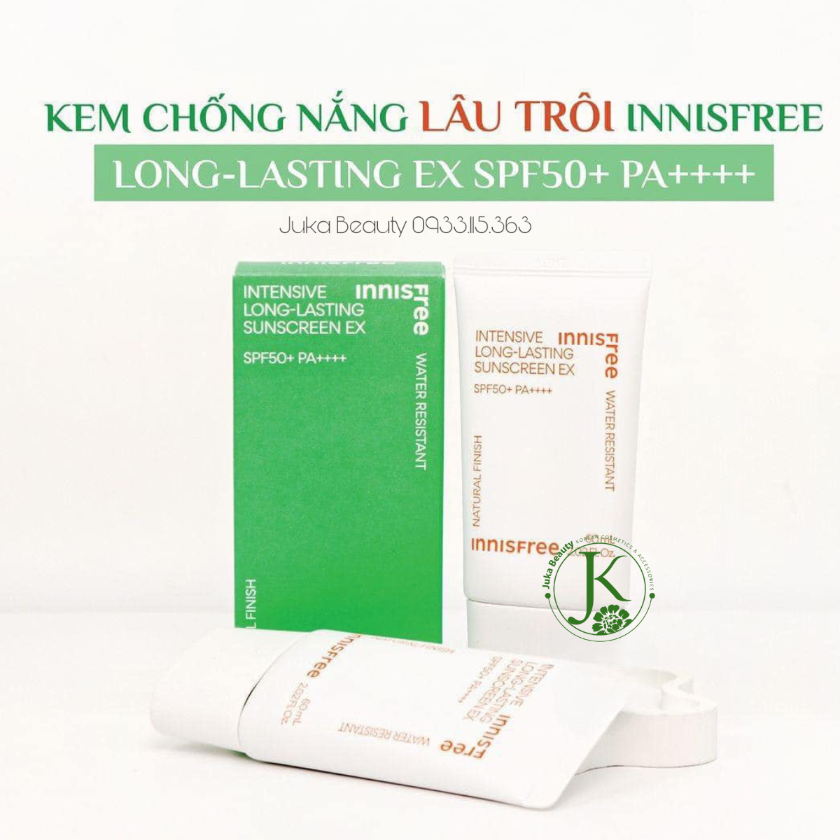  (Mẫu Mới) Kem Chống Nắng Kiềm Dầu, Lâu Trôi Innisfree Intensive Long Lasting Sunscreen Ex SPF50+PA++++ 60ml 