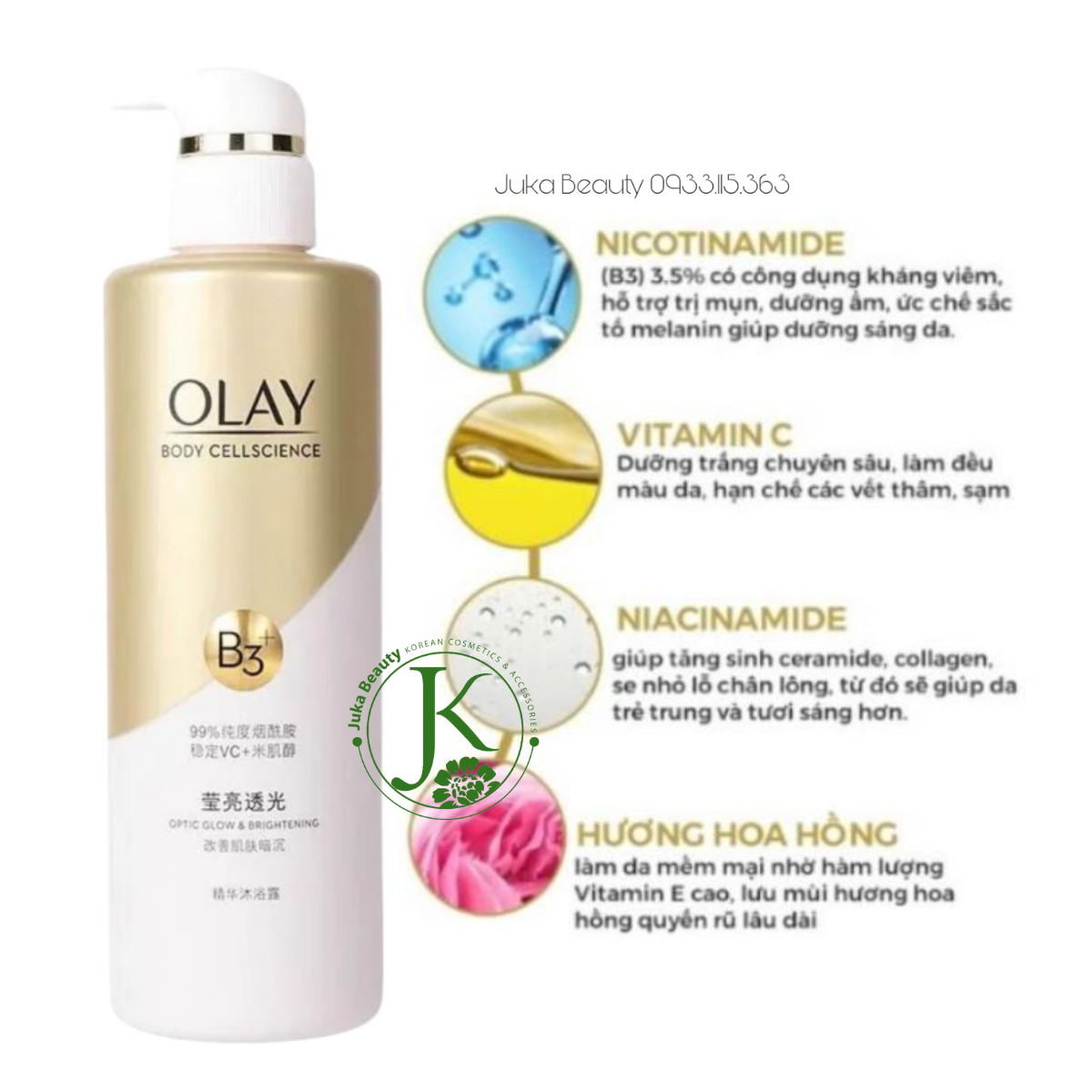  Sữa Tắm Dưỡng Trắng Olay Body Cellscience Vitamin C + B3 500g 