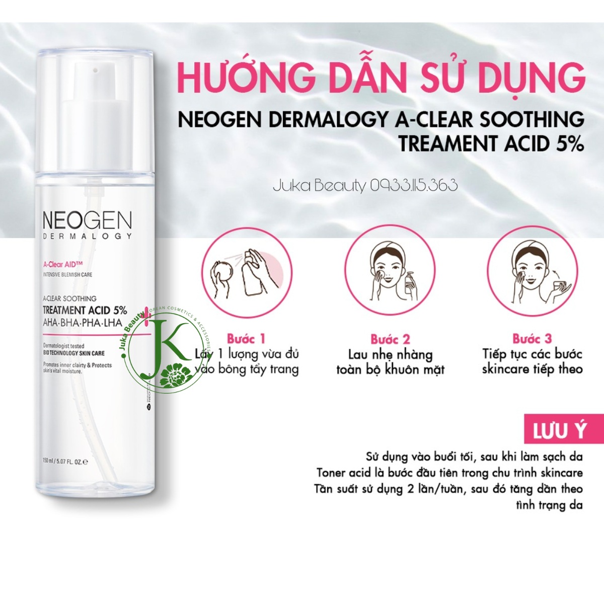 Nước Hoa Hồng Tẩy Tế Bào Chết Neogen AHA.BHA.PHA.LHA A-Clear Soothing Treatment Acid 5% 150ml 