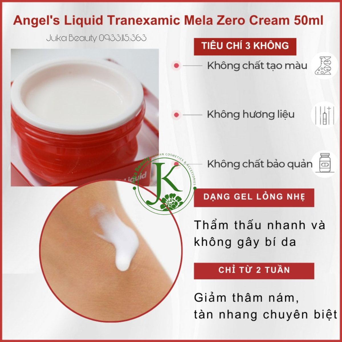  Kem Dưỡng Sáng Da, Giảm Thâm Nám Angel's Liquid Tranexamic Mela Zero Cream 50ml 