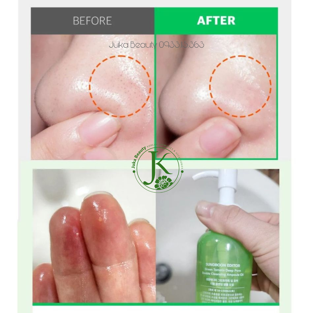  Dầu Tẩy Trang Cà Chua Xanh, Làm Sạch Lỗ Chân Lông Sungboon Editor Green Tomato Deep Pore Double Cleansing Ampoule Oil 200ml 