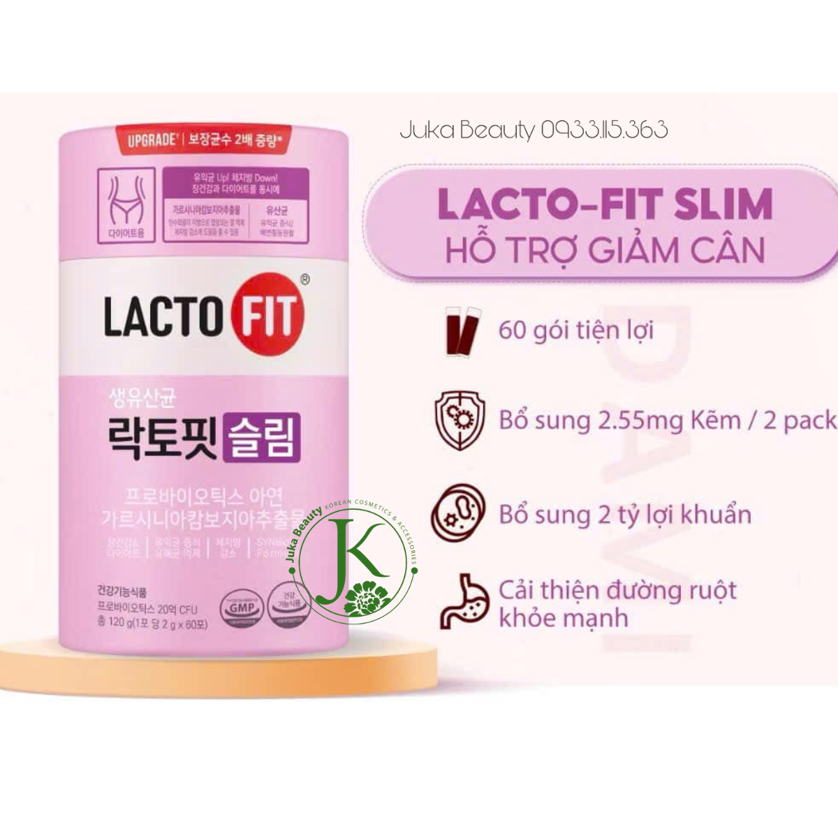  (Hồng) Men Vi Sinh Lợi Khuẩn, Hỗ Trợ Giảm Cân Lacto Fit Slim 2gx60 gói 
