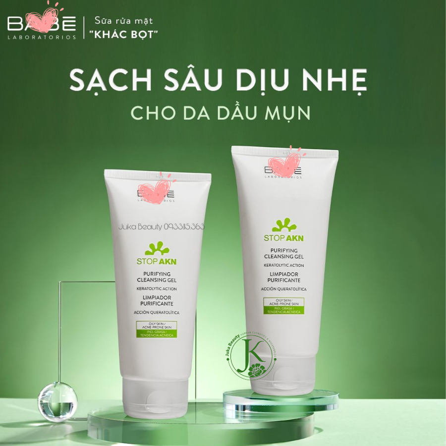  Sữa Rửa mặt Dạng Gel Cho Da Dầu Mụn Laboratorios Babe Stop Akn Purifying Cleansing Gel 200ml 